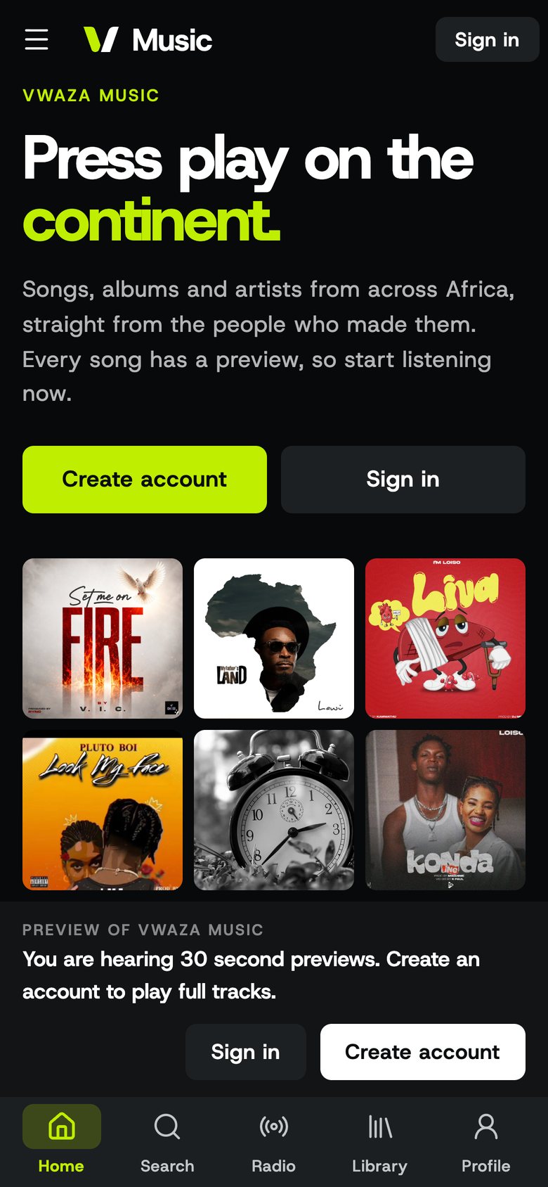 Vwaza Music on a phone